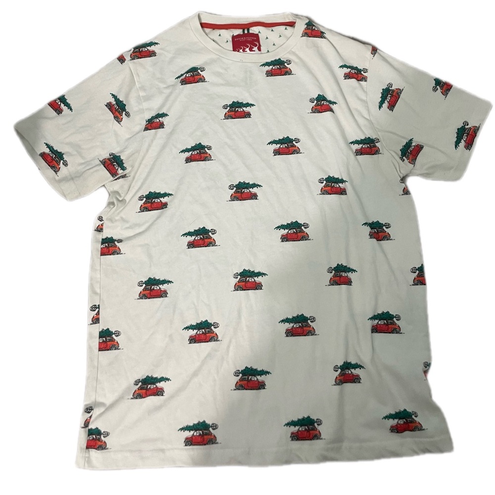 Denim & Flower White Tee with Red and Green Graphic